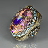 Sterling Silver Amethyst Turquoise Ring: Handmade Ottoman Design
