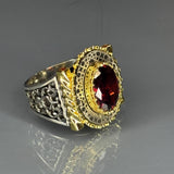 Handmade Sterling Silver Ruby Ring: Gold Detail Filigree Statement Jewelry
