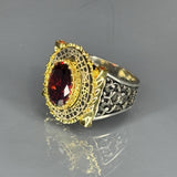 Handmade Sterling Silver Ruby Ring: Gold Detail Filigree Statement Jewelry