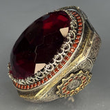Sterling Silver Ruby Men's Ring: Ottoman Handmade Statement Jewelry