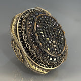 Sterling Silver Onyx Men's Ring, Ottoman Engraving, Vintage Statement Jewelry