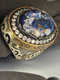 Sterling Silver Blue Turquoise Men's Ring: Moissanite Accents, Ottoman Design