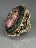 Sterling Silver Amethyst Emerald Ring: Ornate Bronze Accent Band