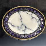 Sterling Silver White Turquoise Amethyst Ring: Greek Key Bronze Accent