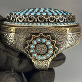 Sterling Silver Turquoise Ottoman Men's Ring: Handcrafted Vintage Statement Jewelry