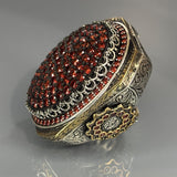 Handcrafted Sterling Silver Ruby Men's Ring: Ottoman Design Statement Jewelry