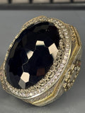 Sterling Silver Black Onyx Ring: Two-Tone Baroque Statement Jewelry