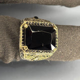 Handmade Sterling Silver Onyx Ring, Gold Ottoman Detail, Statement Jewelry