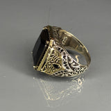 Handmade Sterling Silver Onyx Ring, Gold Ottoman Detail, Statement Jewelry