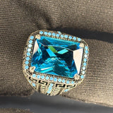 Handmade Aquamarine Sterling Silver Men's Ring: Greek Key Vintage Jewelry
