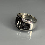 Handcrafted Sterling Silver Onyx Ring: Modern Grid Design