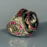 Sterling Silver Ruby Islamic Dome Men's Ring, Two-Tone Architectural Statement Jewelry