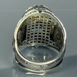 Aquamarine Sterling Silver Men’s Ring, Ottoman Tughra, Two-Tone Anatolian Design