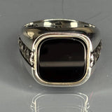 Sterling Silver Black Onyx Signet Ring, Laurel Leaf Design