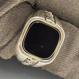 Sterling Silver Black Onyx Signet Ring, Laurel Leaf Design