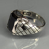 Sterling Silver Black Onyx Men's Ring, Art Deco Signet Style