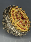 Steampunk Garnet Ring: Two-Tone Sterling Silver Artisan Jewelry