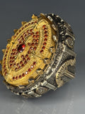 Steampunk Garnet Ring: Two-Tone Sterling Silver Artisan Jewelry