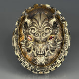 925 Sterling Silver Dragon Ring: Ruby Stone Eyes, Gothic Mens Jewelry