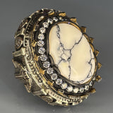 Sterling Silver White Turquoise Ring: Filigree Gemstone, Gothic Baroque
