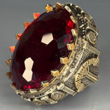 Sterling Silver Ruby Ring: Architectural Baroque Design, Bronze Detail