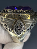 Amethyst Sterling Silver Men's Ring: Ornate Bishop Design, Gothic Christian Jewelry