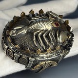 925 Sterling Silver Scorpion Ring:Ruby Stone Eyes, Bronze Accent, Gothic Baroque