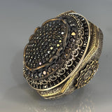 Sterling Silver Onyx Men's Ring, Ottoman Engraving, Vintage Statement Jewelry