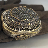 Sterling Silver Onyx Men's Ring, Ottoman Engraving, Vintage Statement Jewelry