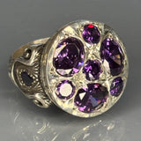 925 Sterling Silver Jewelry Amethyst Stone Men's Ring: Ornate Royal Design