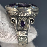 925 Sterling Silver Jewelry Amethyst Stone Men's Ring: Ornate Royal Design