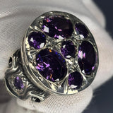 925 Sterling Silver Jewelry Amethyst Stone Men's Ring: Ornate Royal Design