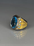 Aquamarine Sterling Silver Men's Ring: Engraved Bronze, Royal Jewelry