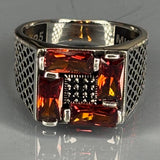 Sterling Silver Garnet Men's Ring, Art Deco Geometric Jewelry