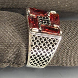Sterling Silver Garnet Men's Ring, Art Deco Geometric Jewelry