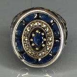 Sterling Silver Sapphire Ring, Baroque Two-Tone Filigree Design