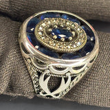Sterling Silver Sapphire Ring, Baroque Two-Tone Filigree Design