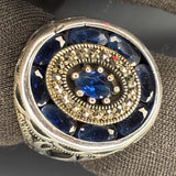 Sterling Silver Sapphire Ring, Baroque Two-Tone Filigree Design