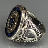 Sterling Silver Sapphire Ring, Baroque Two-Tone Filigree Design