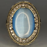Sterling Silver Cat's Eye Ring: Two-Tone Baroque Design