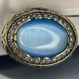 Sterling Silver Cat's Eye Ring: Two-Tone Baroque Design