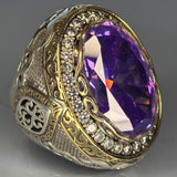 Amethyst Sterling Silver Men's Ring: Ornate Bishop Design, Gothic Christian Jewelry