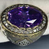Amethyst Sterling Silver Men's Ring: Ornate Bishop Design, Gothic Christian Jewelry