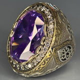 Amethyst Sterling Silver Men's Ring: Ornate Bishop Design, Gothic Christian Jewelry