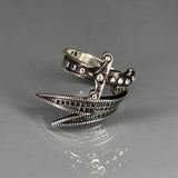 Sterling Silver Sword Ring, Bronze Accent, Adjustable Gothic Jewelry
