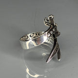 Sterling Silver Sword Ring, Bronze Accent, Adjustable Gothic Jewelry
