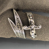 Sterling Silver Sword Ring, Bronze Accent, Adjustable Gothic Jewelry