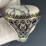 Sterling Silver White Turquoise Ring: Handcrafted Filigree Statement Band