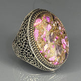 Sterling Silver Amethyst Ring: Handcrafted Filigree Statement Band