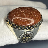 Ornate Orange Aventurine Sterling Silver Ring: Two-Tone Vintage Style